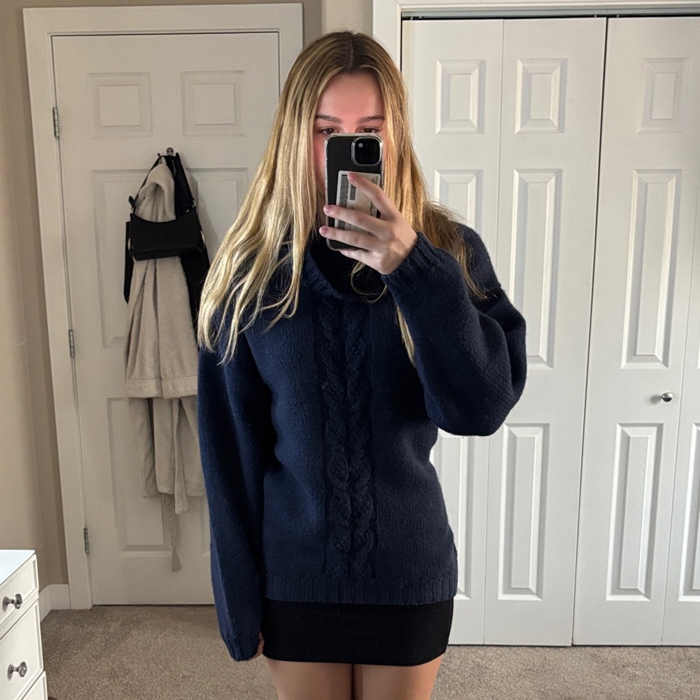 Women's Navy Cable Knit Sweater